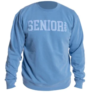 Light blue senior sweatshirt.