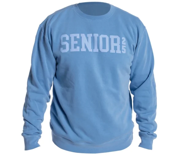 Light blue senior sweatshirt.