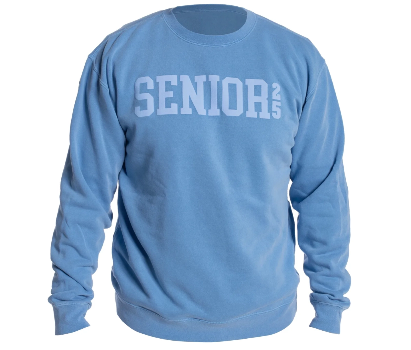 Light blue senior sweatshirt.