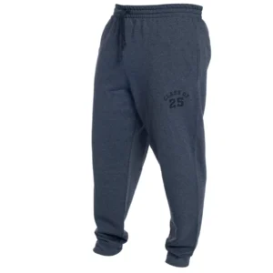 A pair of sweatpants with an embroidered logo.