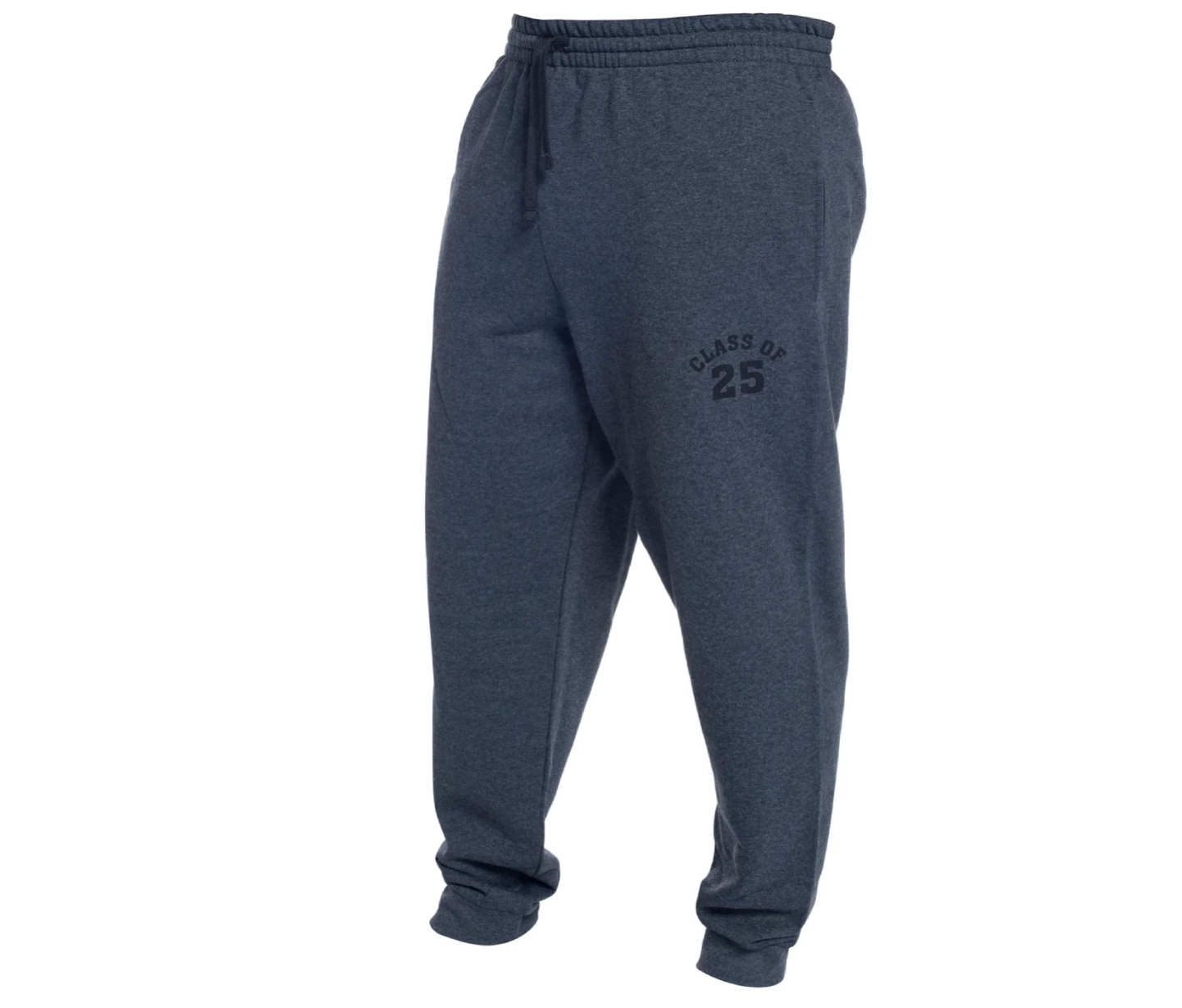 A pair of sweatpants with an embroidered logo.