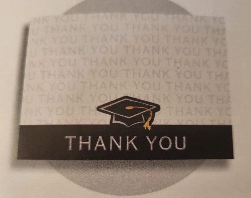 Graduation thank you card.