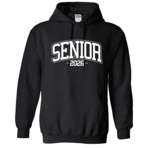 Black Senior 2024 hoodie with white text.