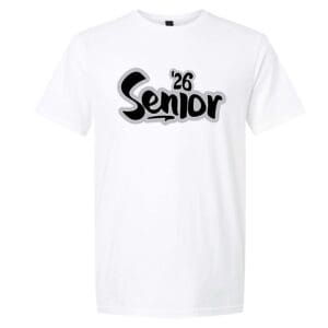 White T-shirt with 'Senior 26' text design in black.