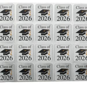 Multiple Class of 2026 banners featuring a mascot and graduation cap.