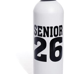 White water bottle with "SENIOR 26" printed in black.